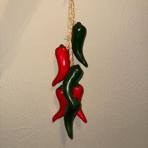Vintage Handcrafted Red & Green Chili Pepper Wall Hanging Décor - Home Holiday